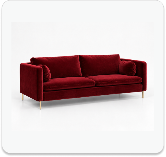 Maroon-Velvet Three-Seater Couch on a white background